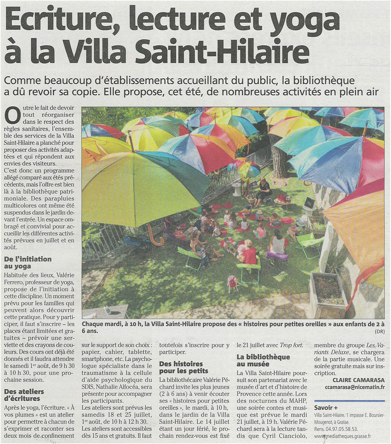 Nice matin 13.07.2020 Ateliers de lété